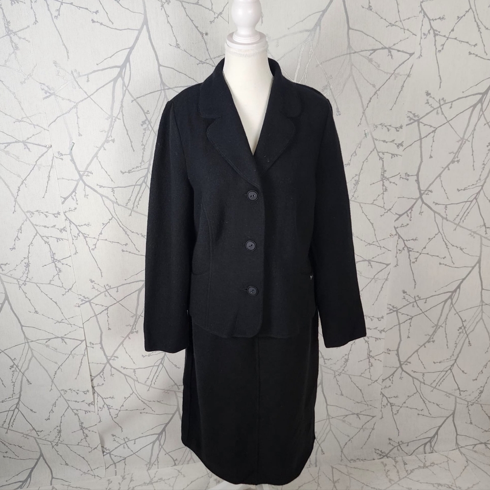 Geiger VTG Black Boiled Wool Blazer Skirt Suit Set